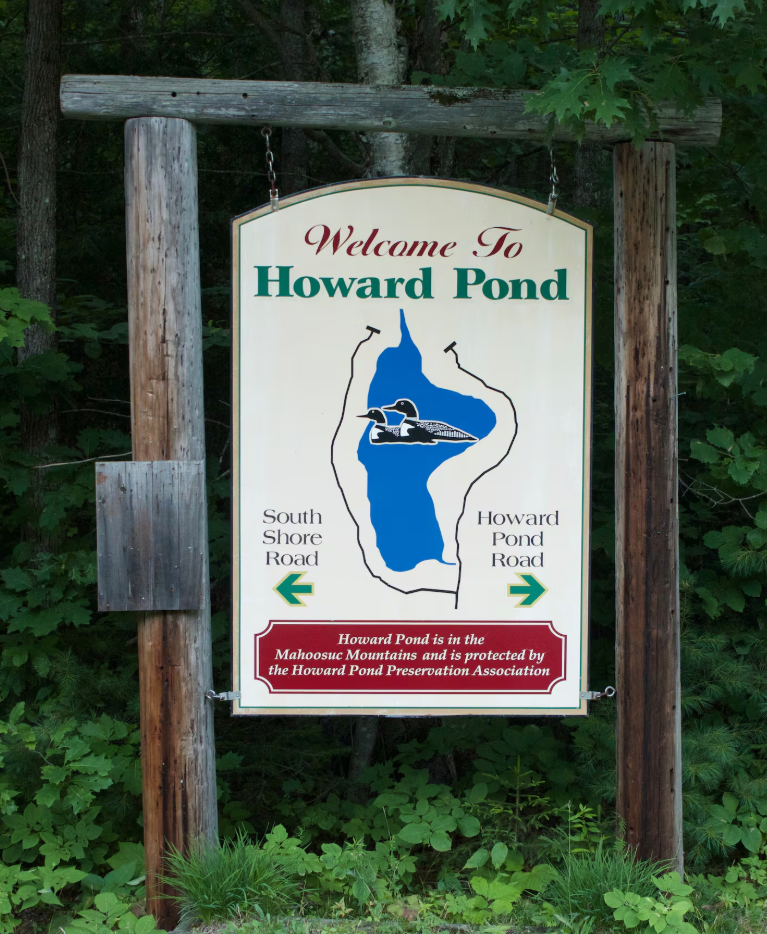 Welcome sign near Howard Pond